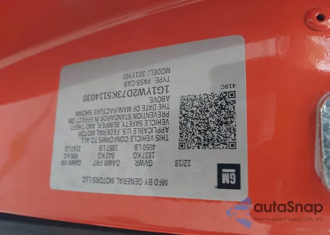 2019 Chevrolet Corvette Grand Sport z USA, uszkodzony, nr VIN 1G1YW2D73K5114030